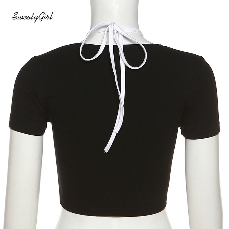 Áo Croptop Tay Ngắn Dáng Ôm Phối Màu Tương Phản Thời Trang 2022 Quyến Rũ Cho Nữ