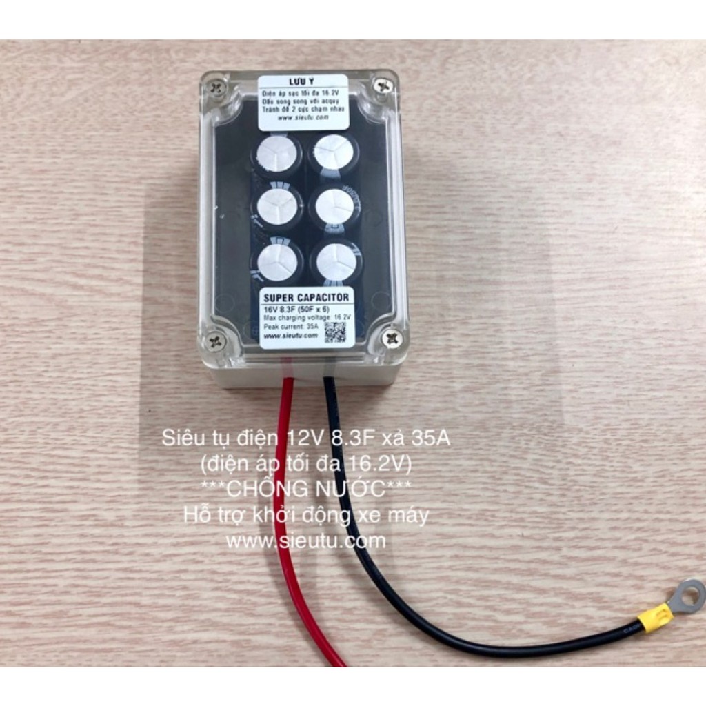 Hộp CHỐNG NƯỚC Siêu tụ điện 12V  8.3F xả 35A
