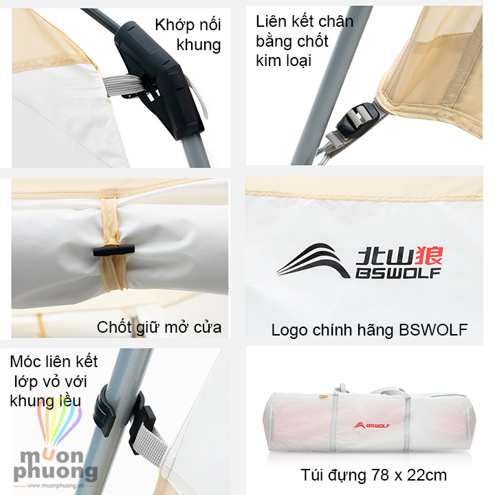 Lều lớn mái che sinh hoạt 6 - 8 người cắm trại dã ngoại BSWolf - MUÔN PHƯƠNG SHOP