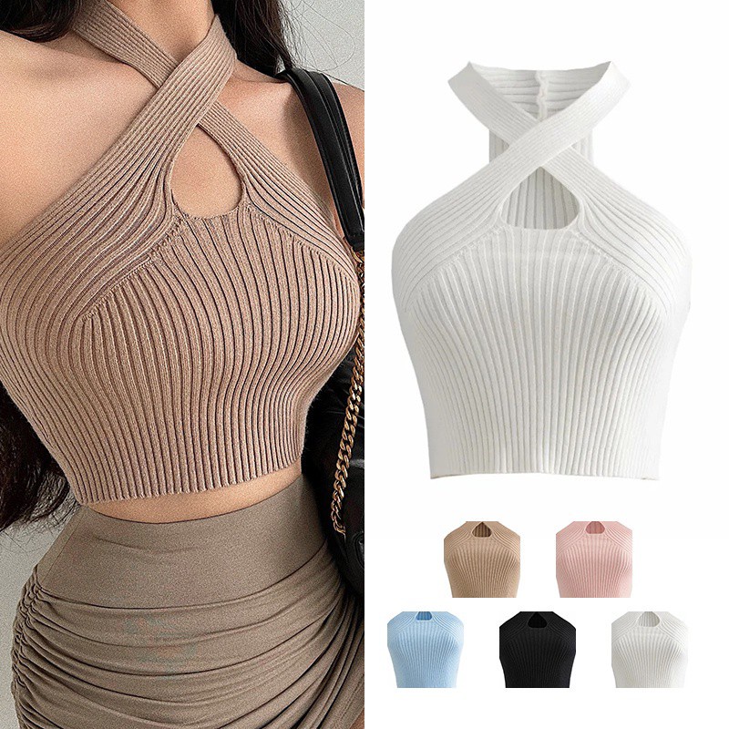 Áo croptop không tay ôm sát màu sắc đơn giản dành cho nữ