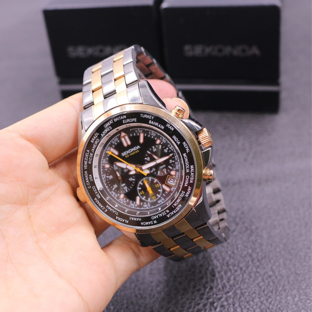 Đồng hồ nam SEKONDA CHRONOGRAPH 1025 dây kim loại thương hiệu Anh Quốc