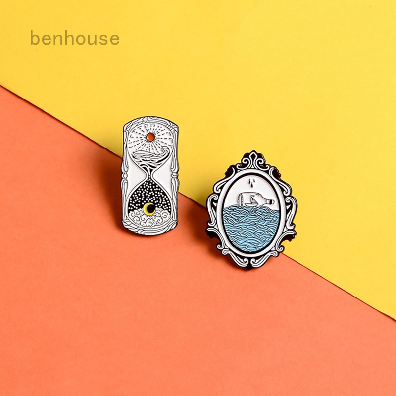 Ghim cài áo hình đồng hồ cát mặt trời mặt trăng/gương ma thuật đẹp mắt