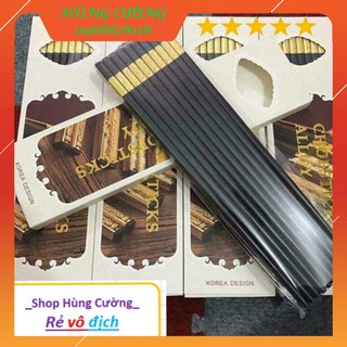 Hộp 10 đôi đũa hợp kim khảm vàng chống mốc chống trơn phong cách Nhật Bản