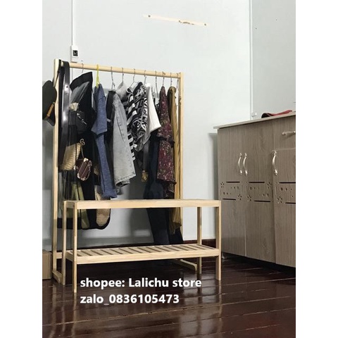 combo kệ gỗ 2 tầng cỡ lớn và tab gỗ decor gỗ tự nhiên