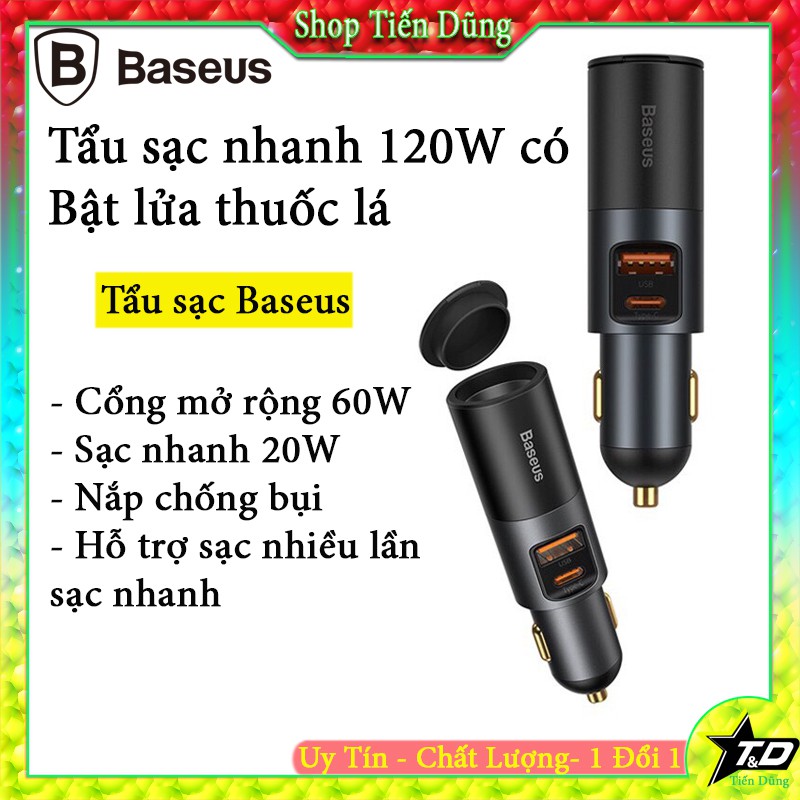 Tẩu sạc nhanh baseus dòng 120w có 2 cổng sạc và 1 đầu tạo sức nóng