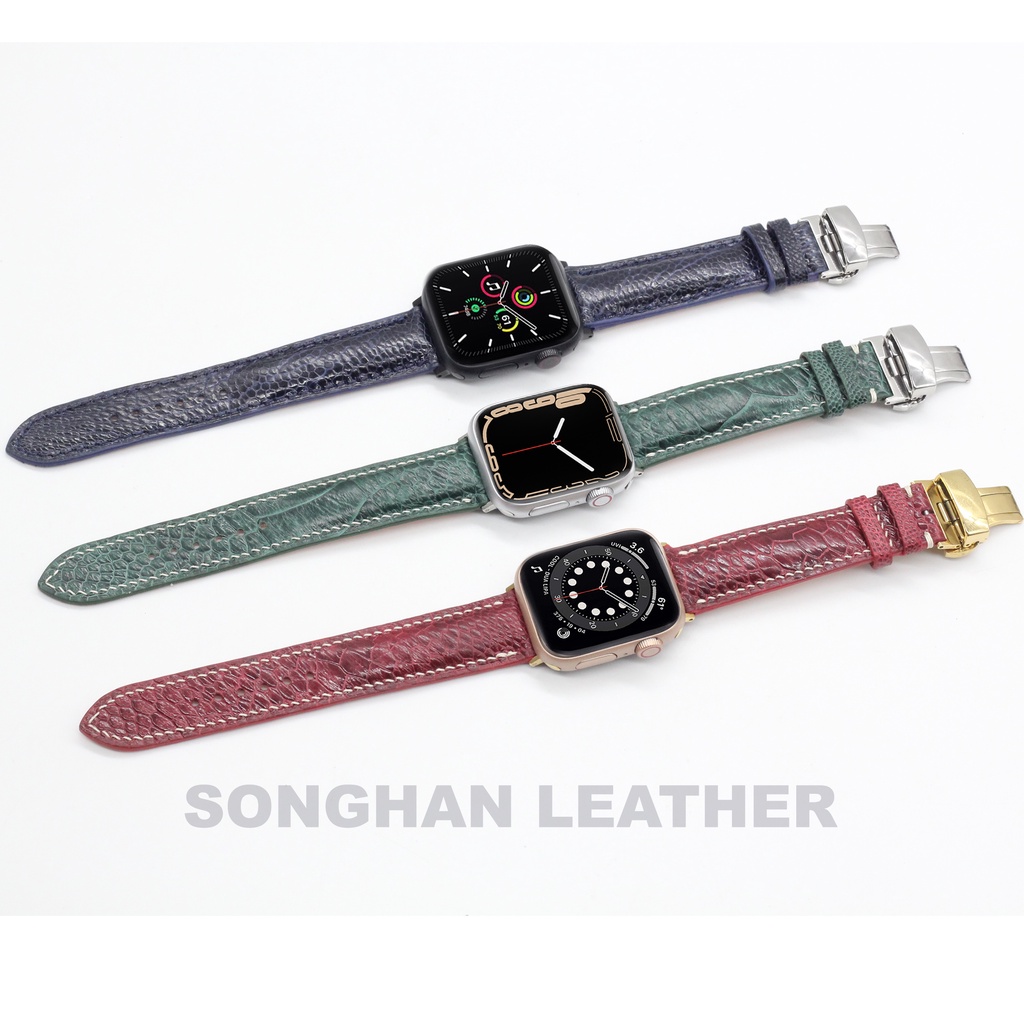 Dây da Apple Watch, Dây Da Đồng Hồ Đà Điểu Khóa Bướm Gập Songhan Leather WA05,Size 38mm-45mm.BH 6 Tháng,