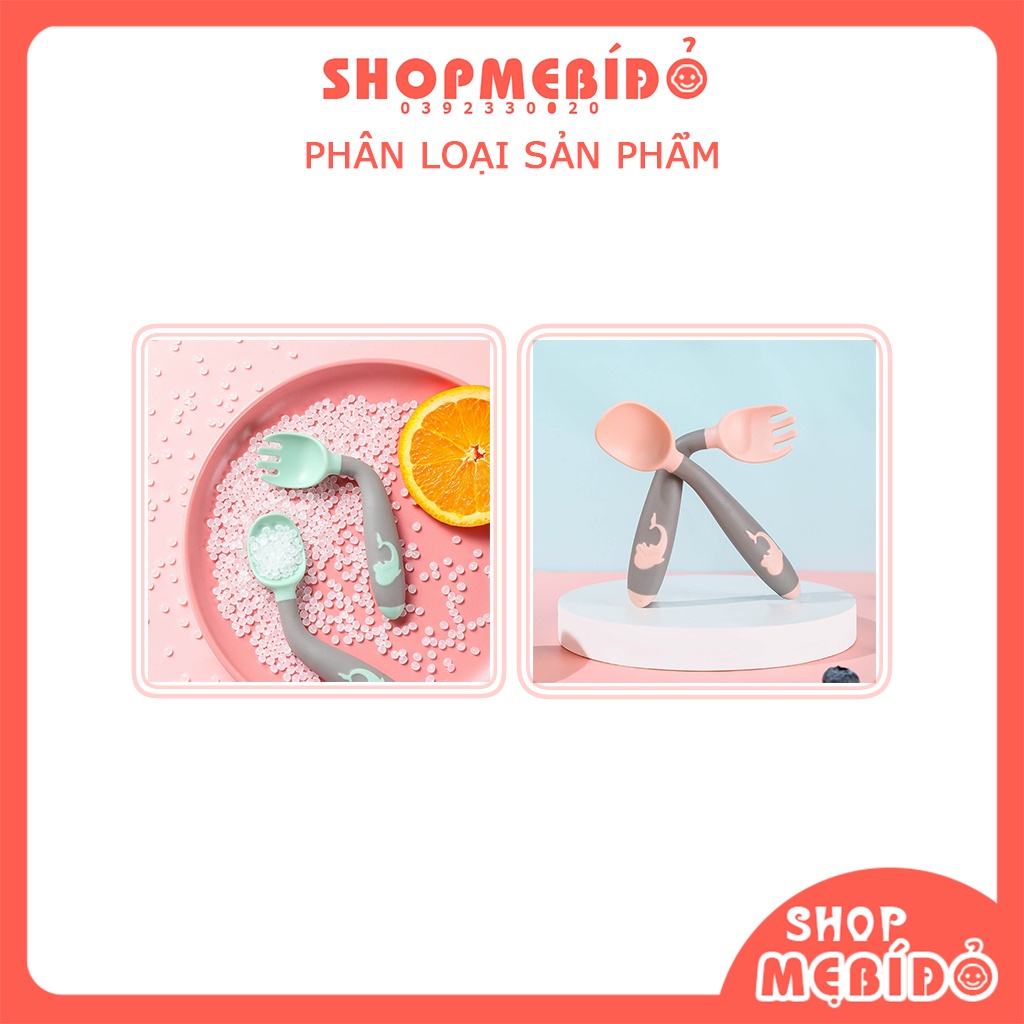 Thìa Nĩa Ăn Dặm Tập Xúc Tập Ăn Uốn Cong 360 Độ Hình Cá Voi Kèm Hộp Dễ Thương Cho Bé Shop Mẹ Bí Đỏ AT07
