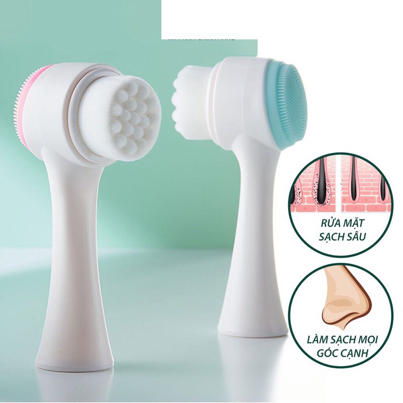 Cọ Rửa Mặt Masage Tẩy Da Chết 2 Đầu Cầm Tay Làm Sạch Sâu Tiện Dụng