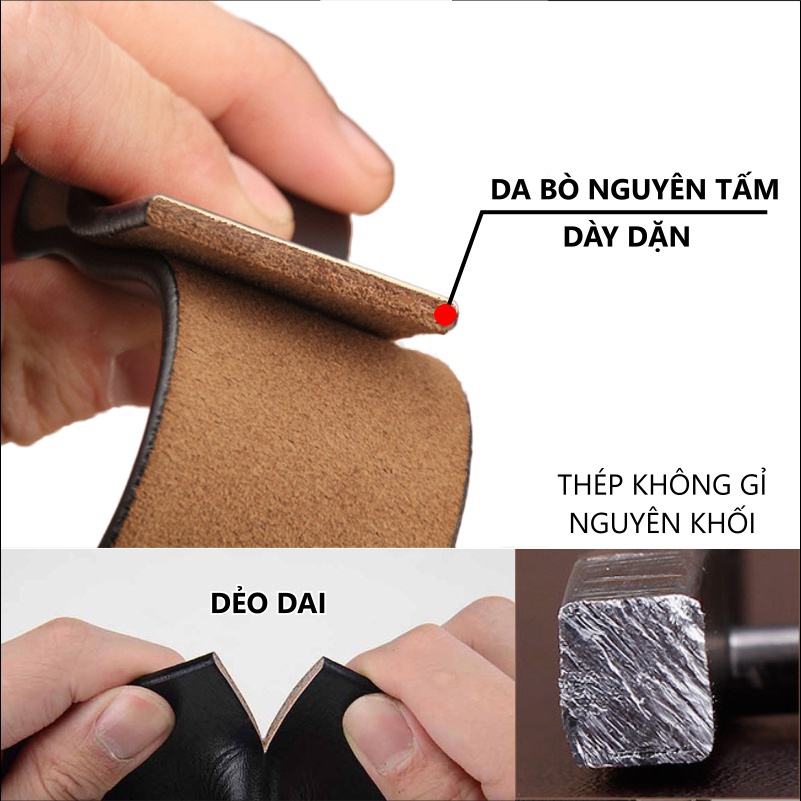 Thắt Lưng Da Bò Nam Thắt Lưng Nam Cao Cấp Thắt Lưng Khóa Đục Lỗ HK Cao Cấp BH 2 năm