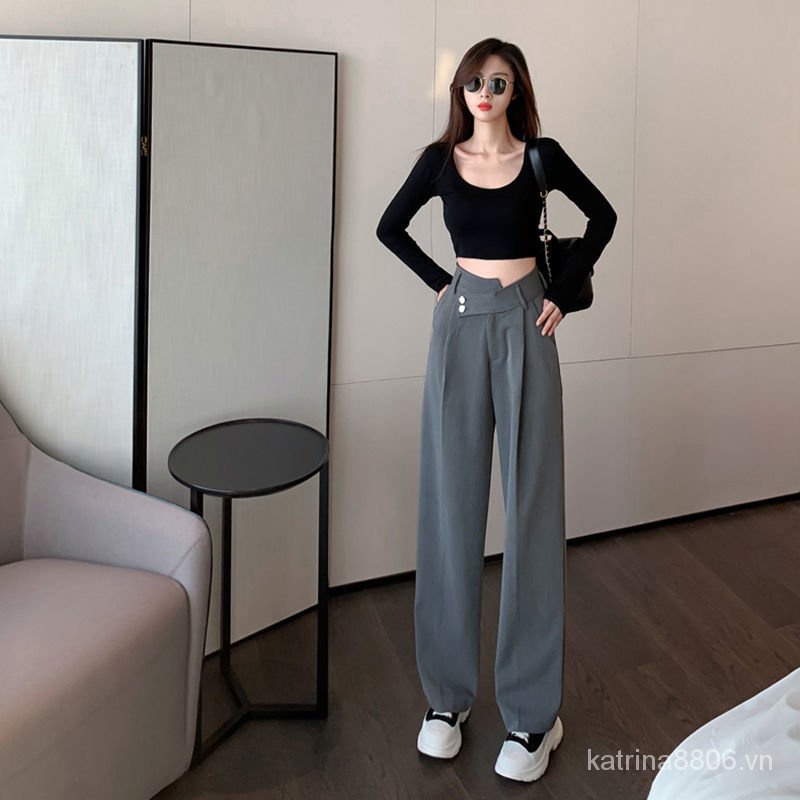 Quần dài lưng cao ống rộng thiết kế mới thời trang xuân thu cho nữ