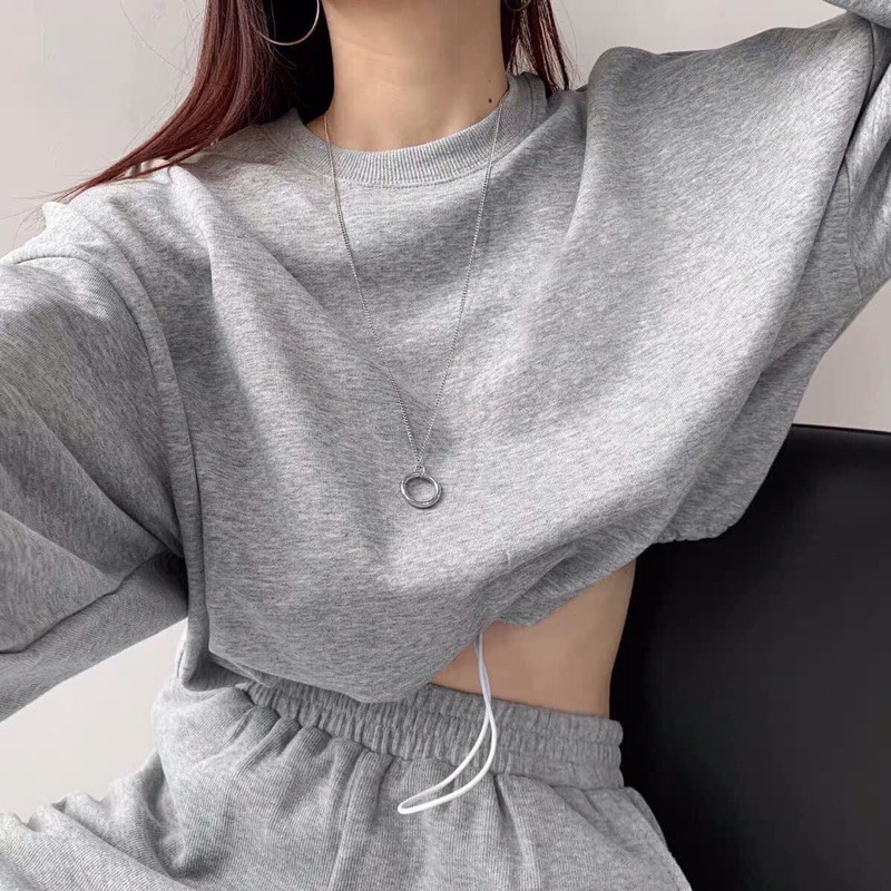 Áo croptop tay dài bo eo