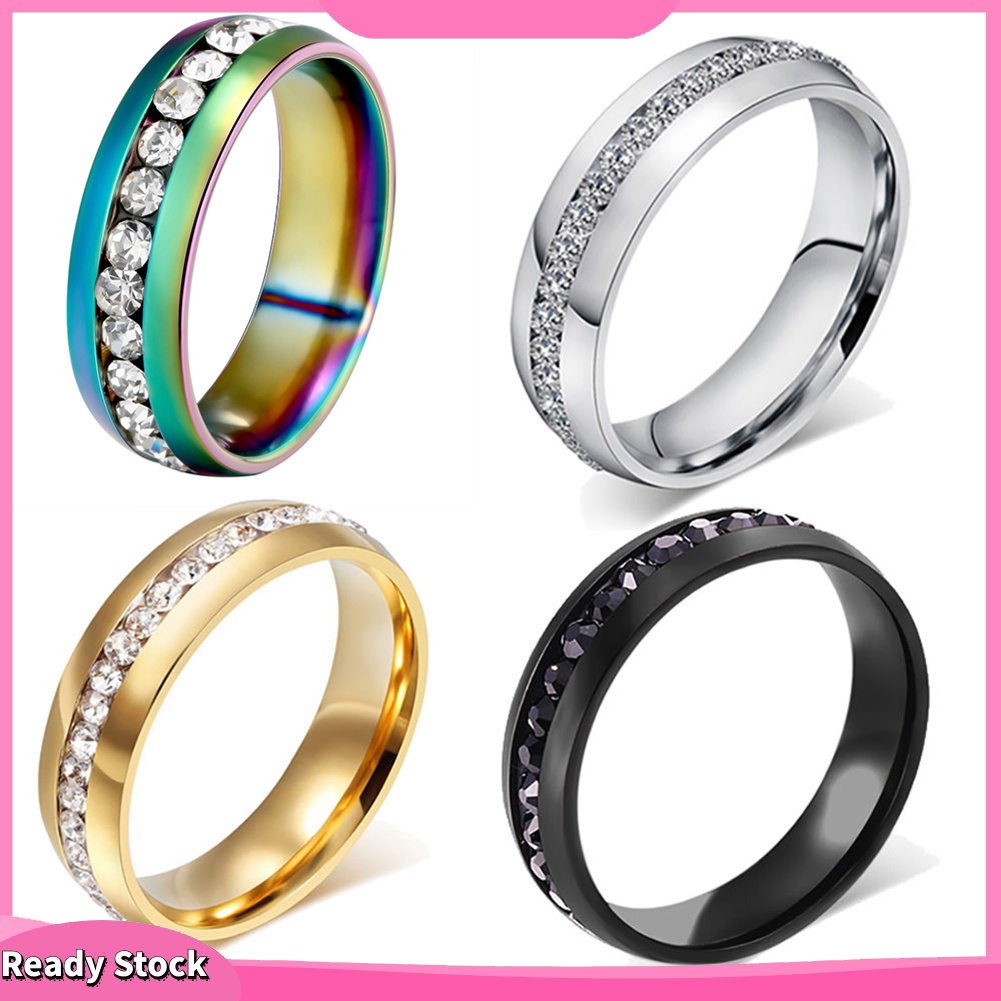 ☼Nhẫn Đính Hôn Bằng Thép Titanium Đính Đá Kích Thước 6-13 Dành Cho Nam Và Nữ