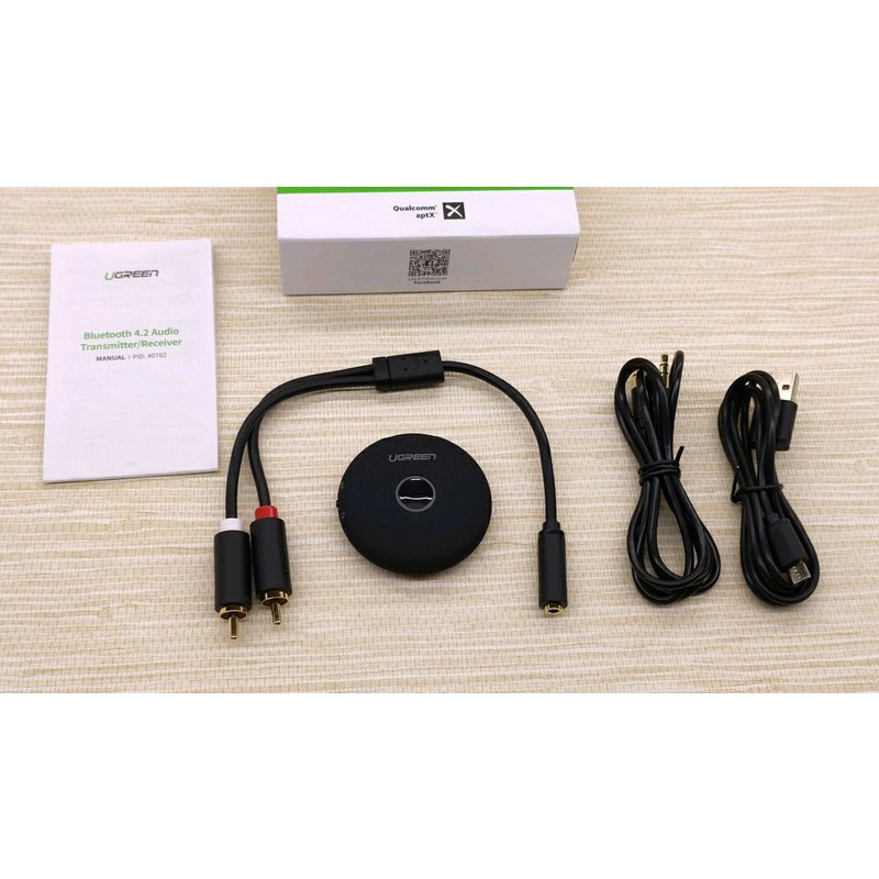 Bộ thu phát Bluetooth 5.0 Ugreen 40762 CM108 ( APTX 2 in 1, có PIN, kèn 3 dây Ugreen ) Hàng Chính Hãng