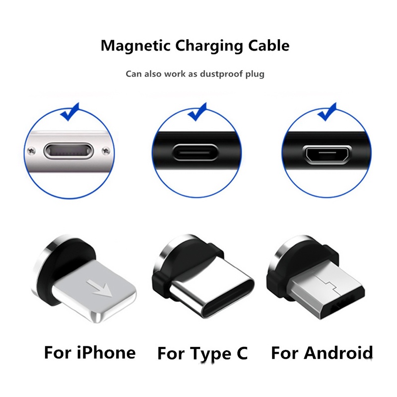Dây Cáp Sạc Nhanh Đầu Tròn Từ Tính Dài 1/2m Cổng Type C/Micro USB/Cho ĐT