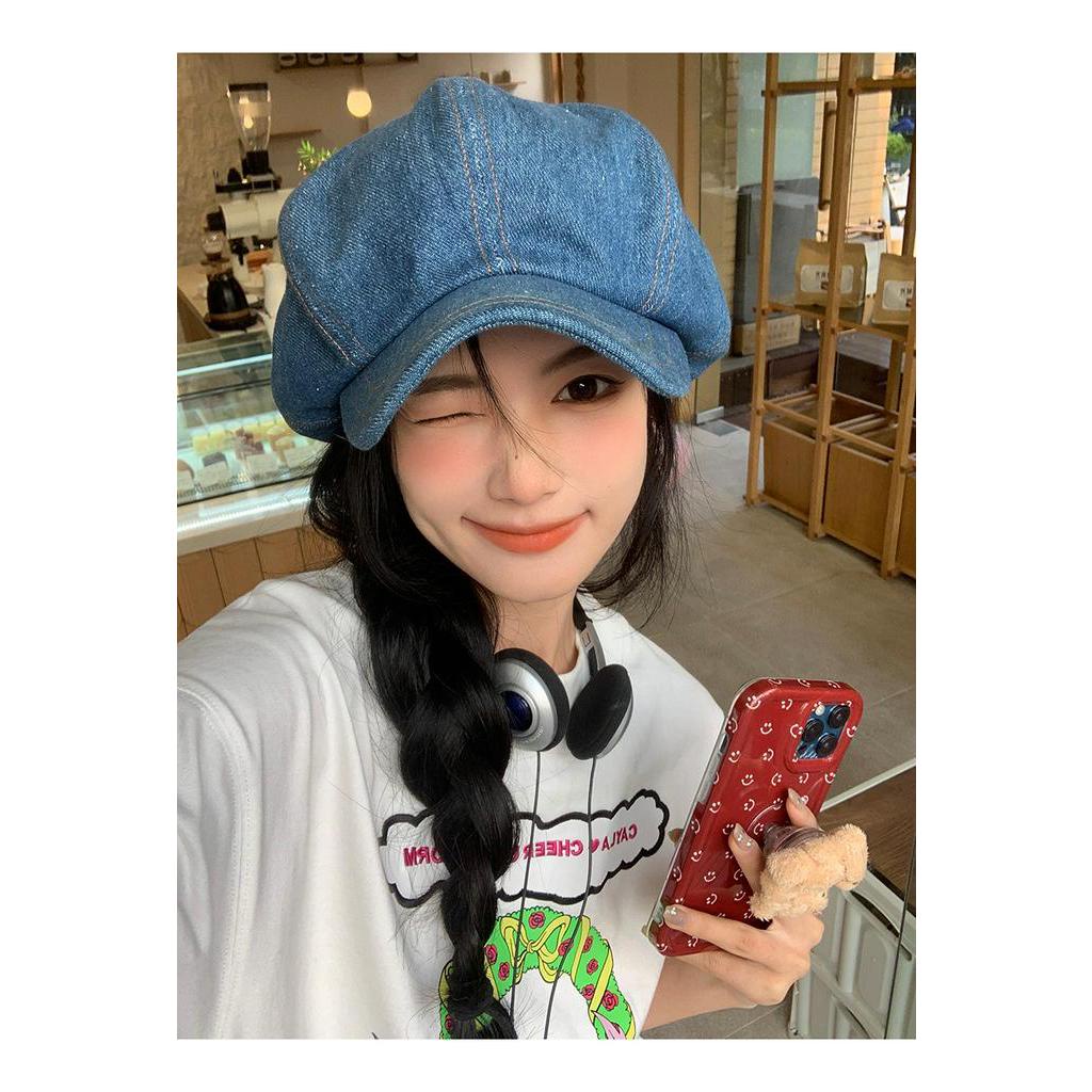 Mũ beret Vải Jean Phong Cách vintage Thời Trang Cho Nữ