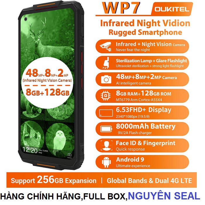 Điện thoại Oukitel WP7(Ram8Gb,Rom 128Gb,chống nước,chống va đập,pin 8.000mAh)