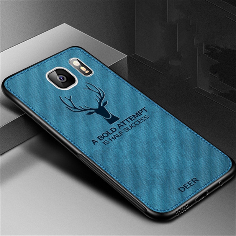 Ốp điện thoại phối vải canvas mềm mại họa tiết chú hươu phong cách cổ điển cho Samsung Galaxy S7 Edge S10 S8 S9 S11 S20 Plus Lite Note 8 9 10 20 UItra Pro