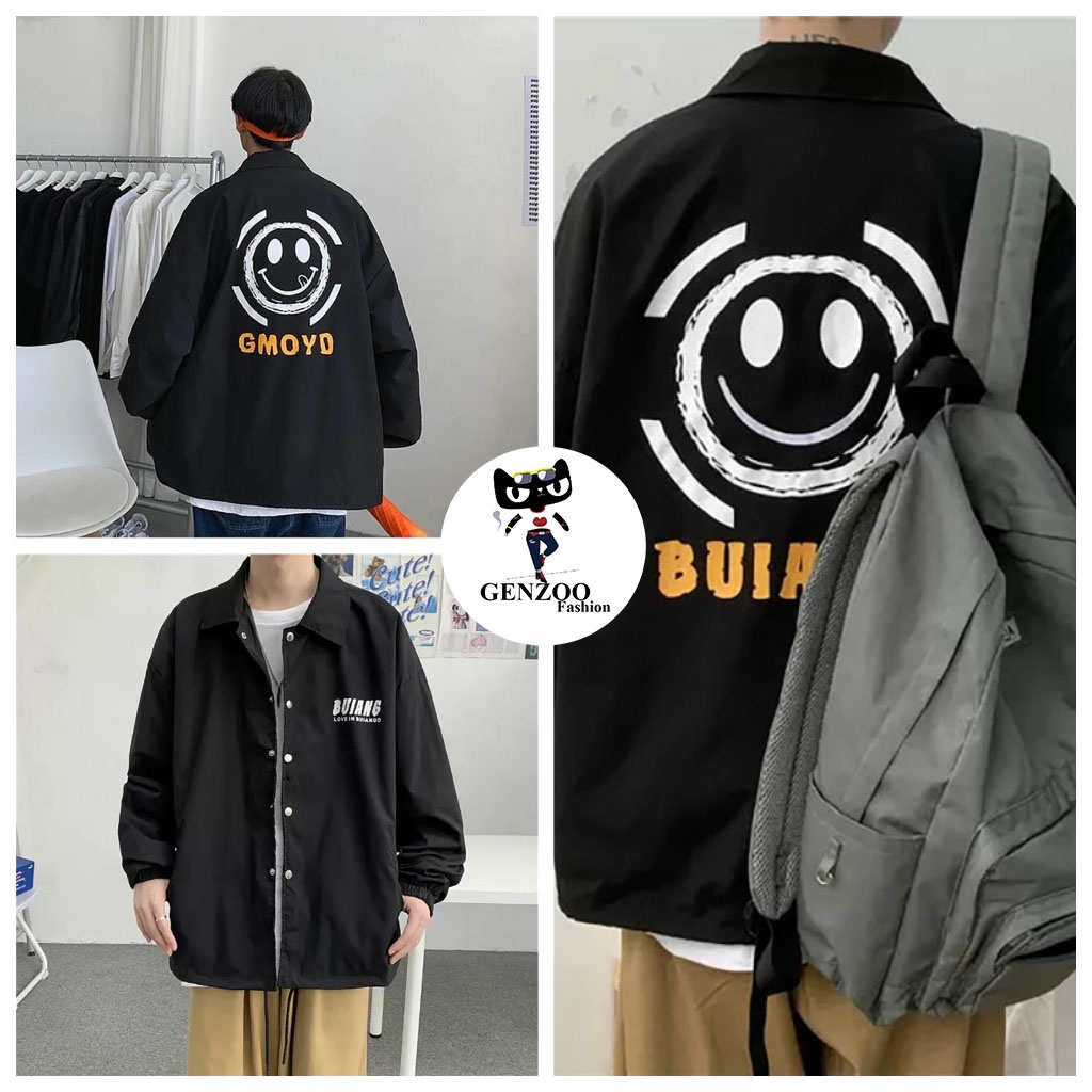 Áo khoác unisex chất kaki đen Áo khoác SMILE hot trend cá tính - GEN_ZOO