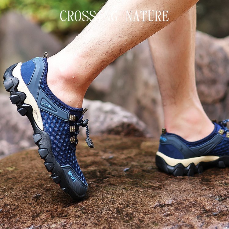 Giày nam thể thao vải lưới thoáng khí ngoài trời đi bộ leo núi G5210 xanh