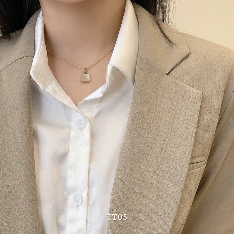 [KHÔNG ĐEN GỈ] Dây chuyền Titan mặt vuông trắng đen basic cá tính đơn giản - Mely TT05