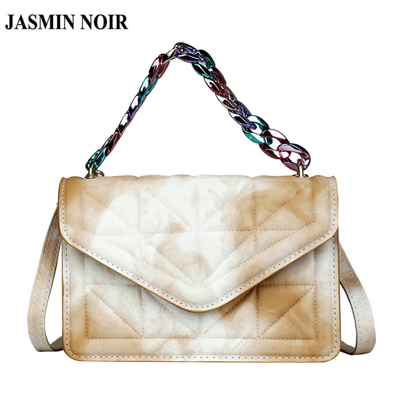 Túi Đeo JASMIN NOIR Chéo Họa Tiết Kẻ Sọc Phối Dây Xích Chần Bông Cho