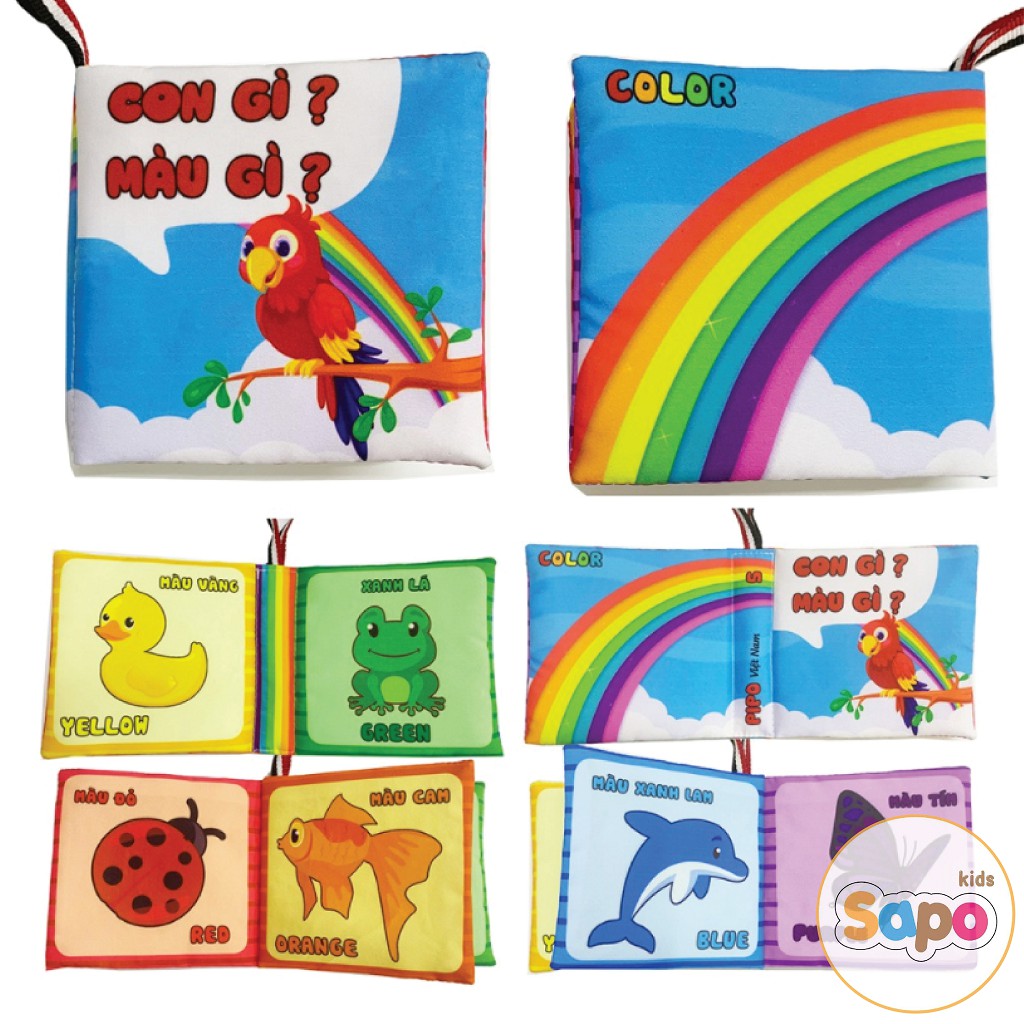 Bộ 6 sách vải song ngữ Pipo kích thích thị giác cho bé, đồ chơi cho bé từ 0 tháng tuổi SAPO KIDS