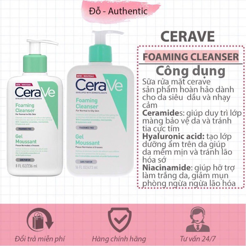 [ BIll Pháp] Sữa rửa mặt Cerave Foaming Facial Cleanser