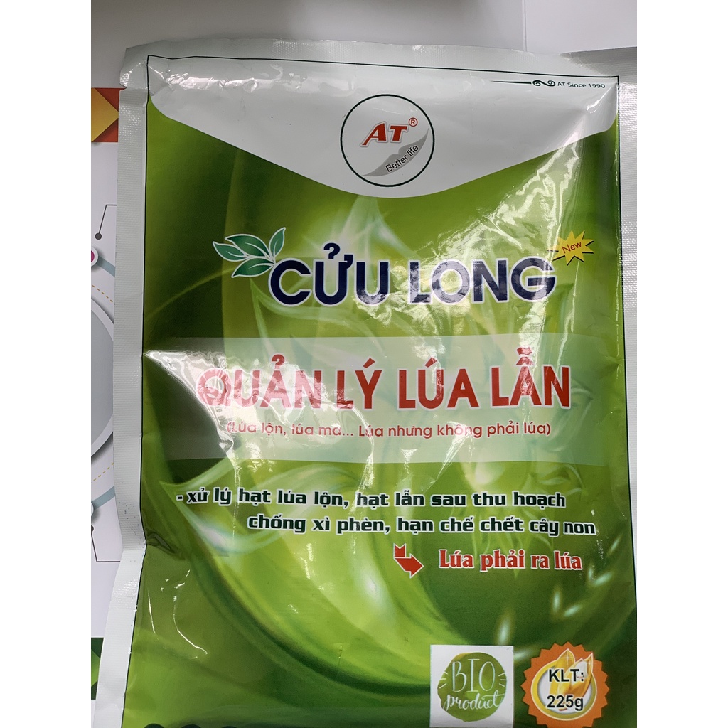 Chế phẩm sinh học AT Xử lý hạt lúa lộn, lúa 2 tầng, hạt cỏ sau thu hoạch, chống xì phèn – trừ lúa ma AT Cửu Long 225g