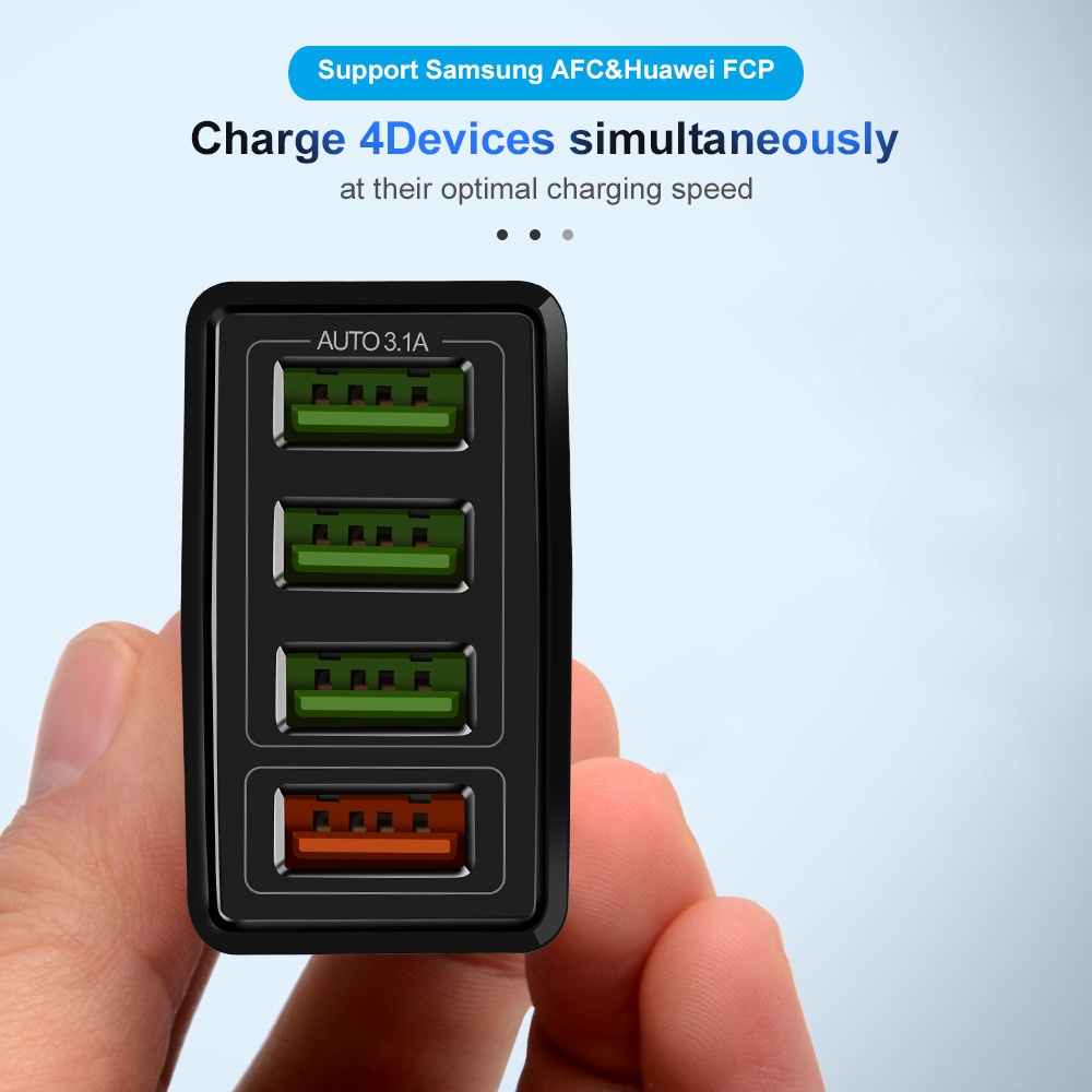 Củ sạc nhanh Twitch 4 cổng USB 3.0 EU/ US/ UK cho điện thoại