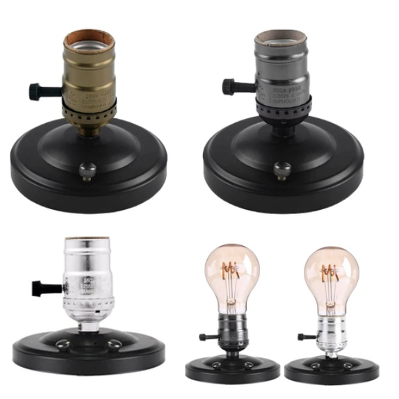 Giá Đỡ Bóng Đèn E27 Bằng Nhôm Phong Cách Cổ Điển Kèm Công Tắc Tiện Dụng