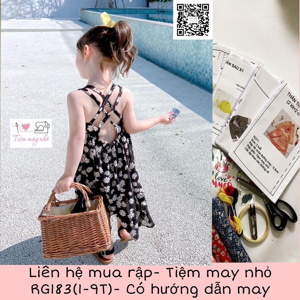 RG183_Rập giấy may đầm hở lưng trẻ em