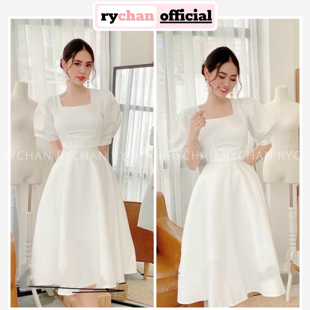 Đầm Trắng Dự Tiệc Cưới Cổ Vuông Tay Phồng Dáng Dài Xòe Cực Sang Chảnh Của Năm [ẢNH THẬT CUỐI] - DX9821