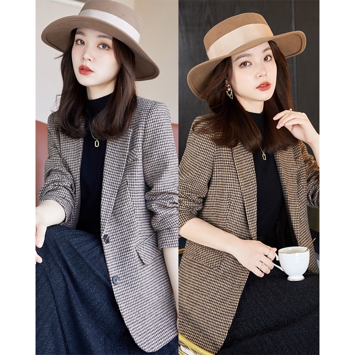 Áo khoác Blazer phong cách Hàn Quốc, Áo Vest Nữ 2 Lớp Kẻ Caro Siêu Xinh