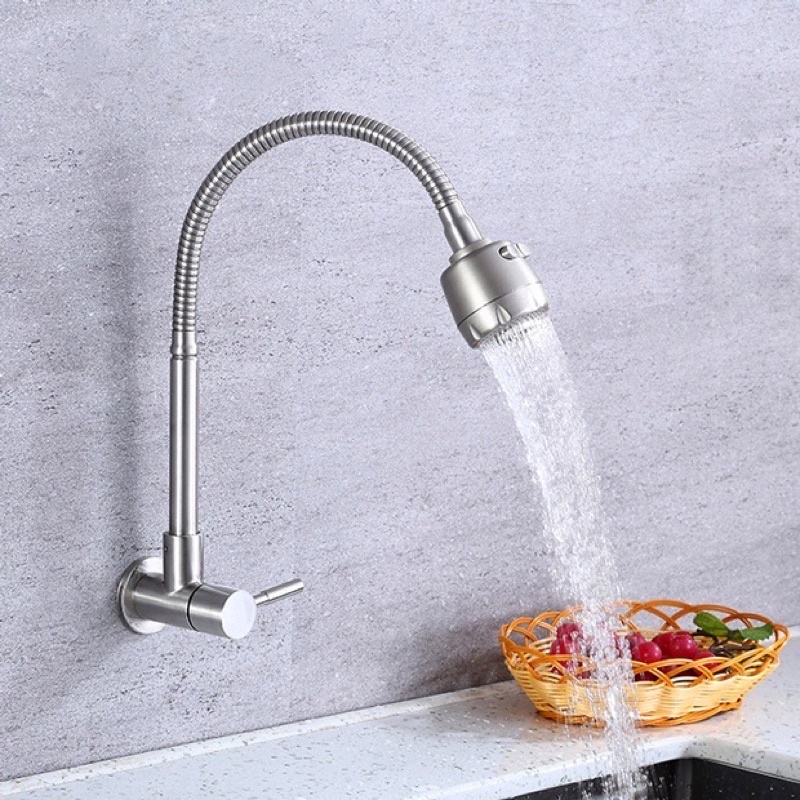Vòi Rửa Bát INOX 304 Cắm Tường Cần Mềm Lạnh-Bát Sen 2 Chế Độ Điều Chỉnh