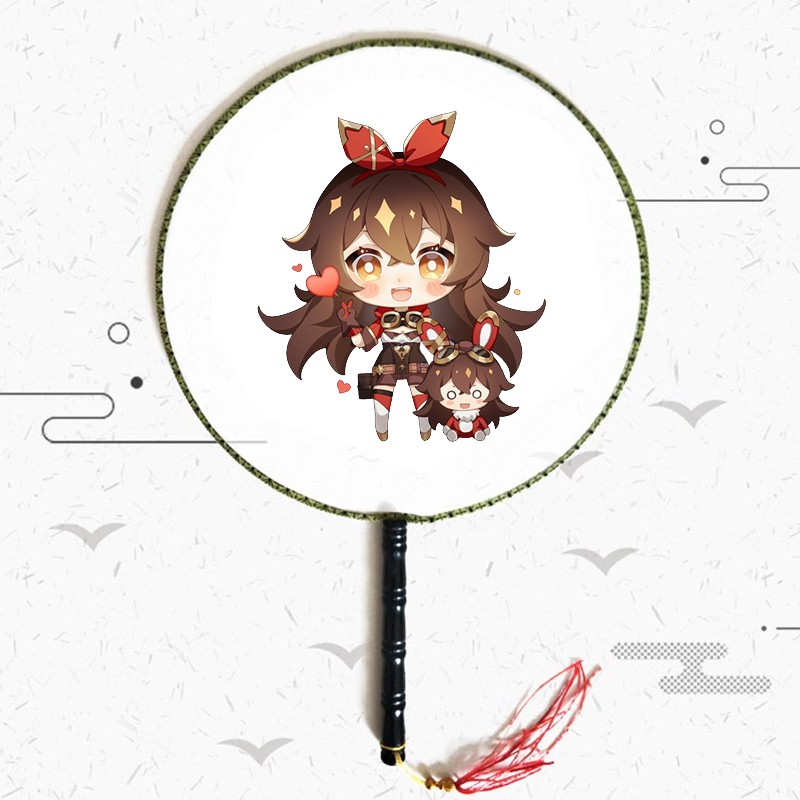 Quạt tròn cổ trang in hình NHÂN VẬT GENSHIN IMPACT game chibi anime cán gỗ quà tặng độc đáo xinh xắn M1