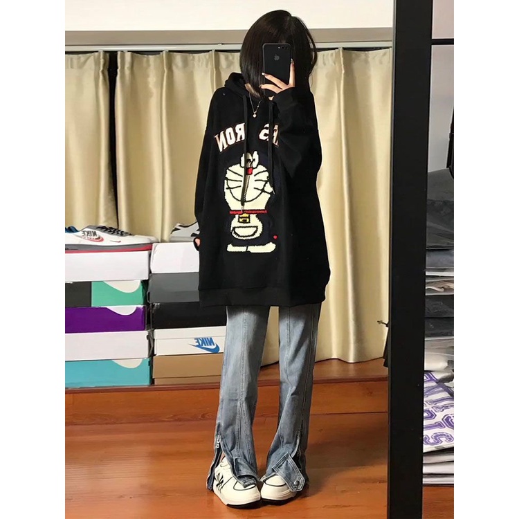 Jiashucheng Áo Hoodie Dáng Rộng In Chữ Phong Cách Retro Cho Nữ