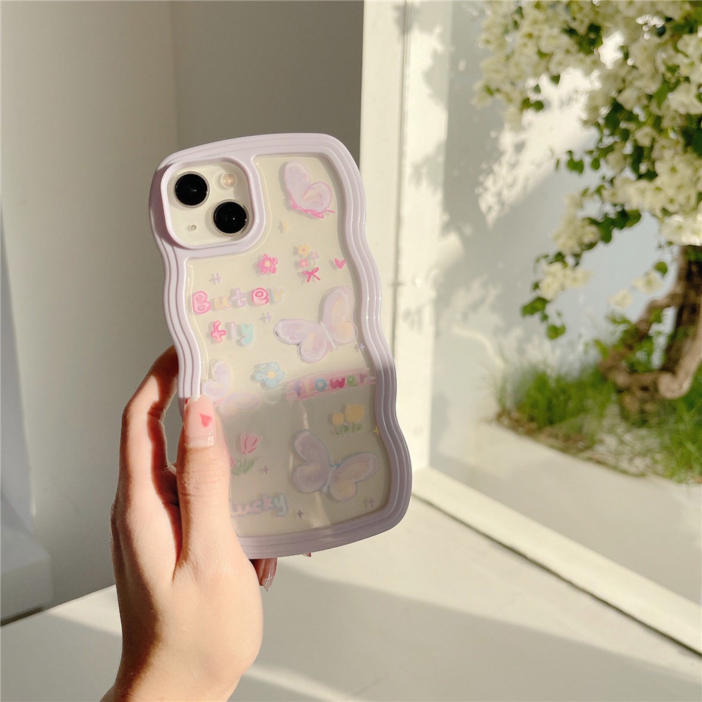 Ốp Điện Thoại Họa Tiết Hoa Và Bướm Màu Tím Nhạt Cho iPhone 13 12 11 Xs X Xr Pro Max HDBL0
