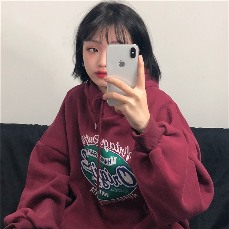 Women Korean English Letter Printed Long Sleeve ulzzang Hoodie