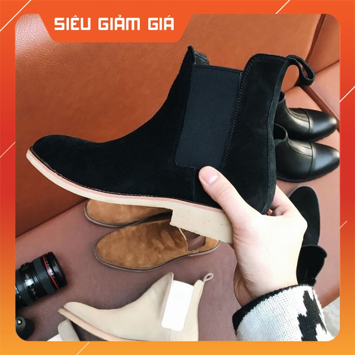 Giày Chelsea Boots nam da lộn, màu đen, nâu, tan sữa