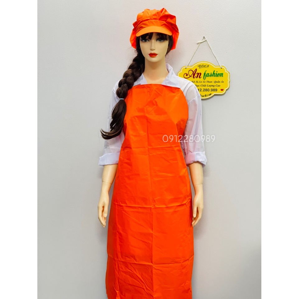 Tạp dề yếm chống thấm nước màu cam, tạp dề thủy sản _ Hình chụp thật