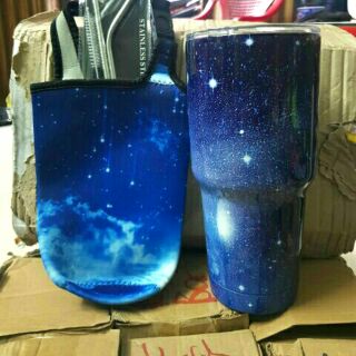 Ly giữ nhiệt galaxy xanh 900ml có đủ phụ kiện