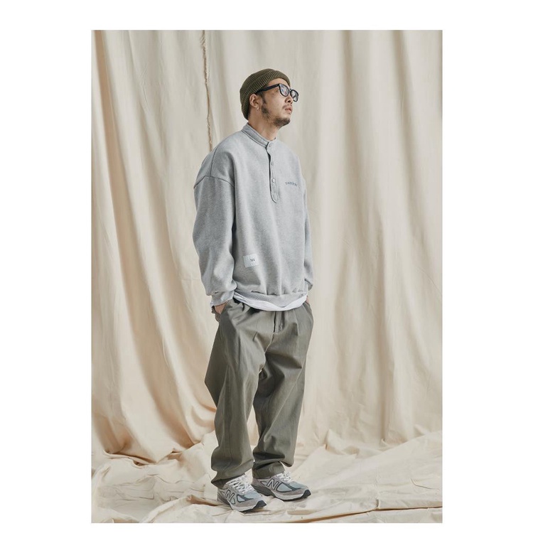 Áo sweater nam tay dài dáng rộng có cổ màu đen/ xám thời trang thu đông phong cách Hàn Quốc