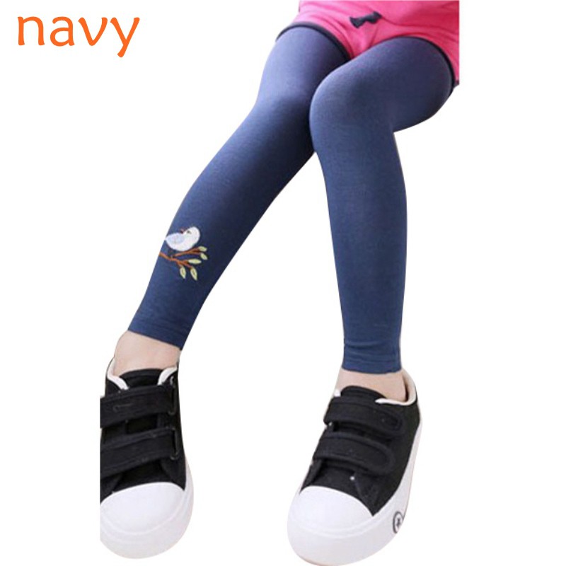 Quần legging thêu hình chim chất liệu cotton mềm mại cho bé gái