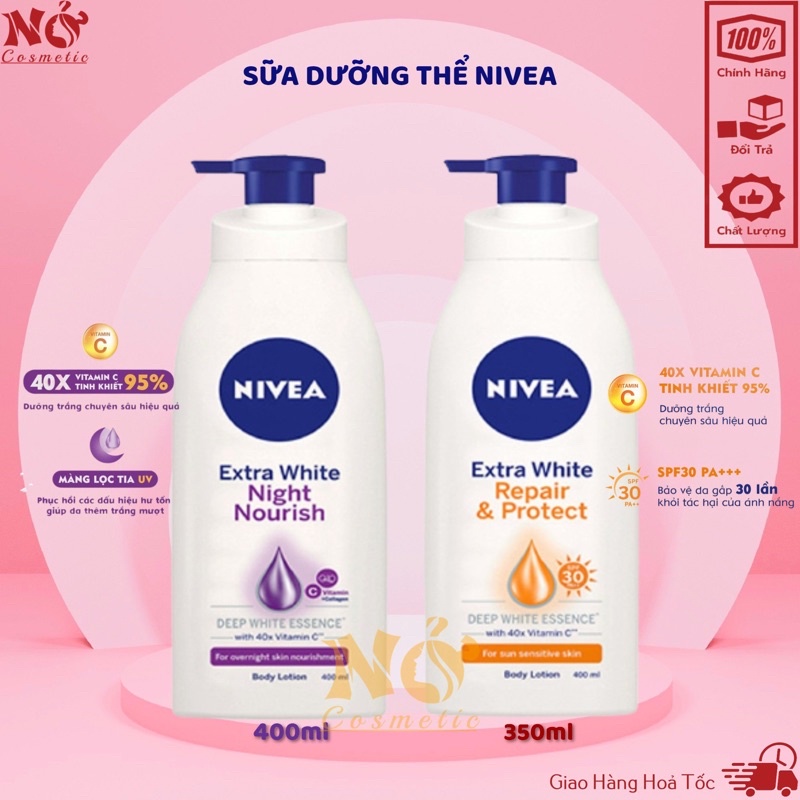 Sữa Dưỡng Thể Trắng Da, Sữa Dưỡng Ẩm Body, Lotion Dưỡng Ẩm Ban Ngày, Ban Đêm Và Chống Nắng Nivea 400ml