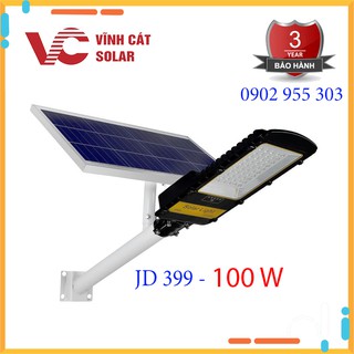 Đèn đường led năng lượng mặt trời liền thể chính hãng Jindian , vỏ nhôm , kính cường lực 100w _ JD399 _ BH 3 năm