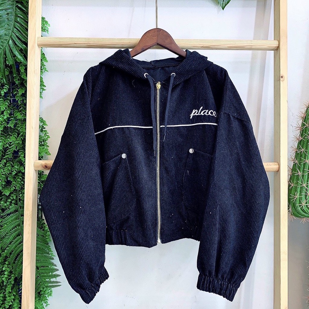 Áo Khoác Nhung Kiểu Cánh Dơi Lửng Tăm Thêu Logo Placere Siêu Xinh - Shop3nunisex