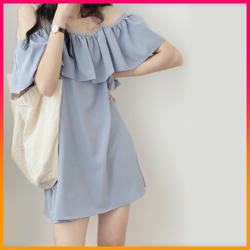 Váy Đũi 2 Lớp Voan Trễ Vai 2 Dây Cá Tính Dễ Thương-BEESHOP