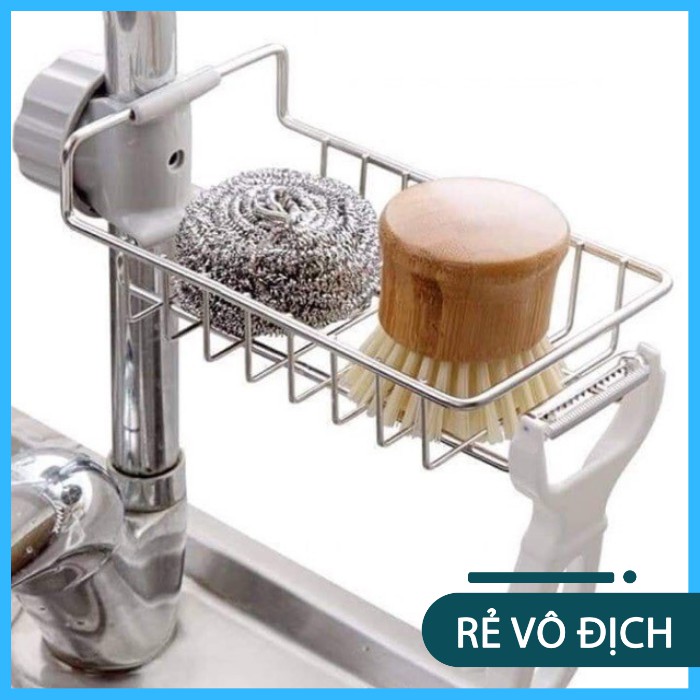 Giá Treo Vòi Rửa Bát, Đựng Đồ Rửa Bát, Giẻ Rửa Bát, Rửa Chén - Kệ Gắn Vòi INOX Để Đồ Giẻ Rửa Chén Bát