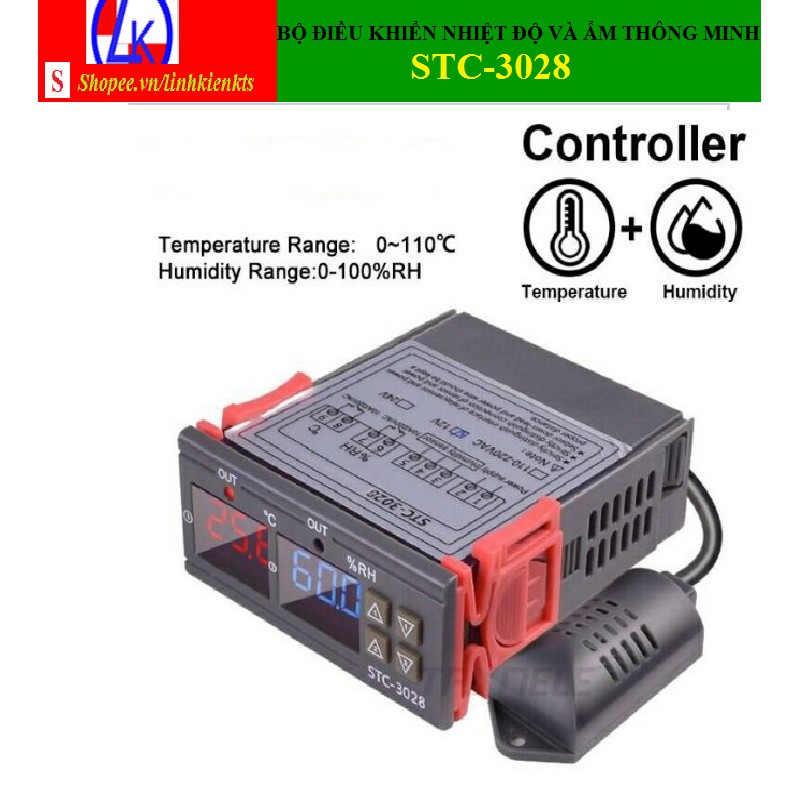 Bộ điều khiển nhiệt độ và độ ẩm AC110-220V 10A màn hình hiển thị LED kép STC-3028 với đầu dò(sẵn hàng)