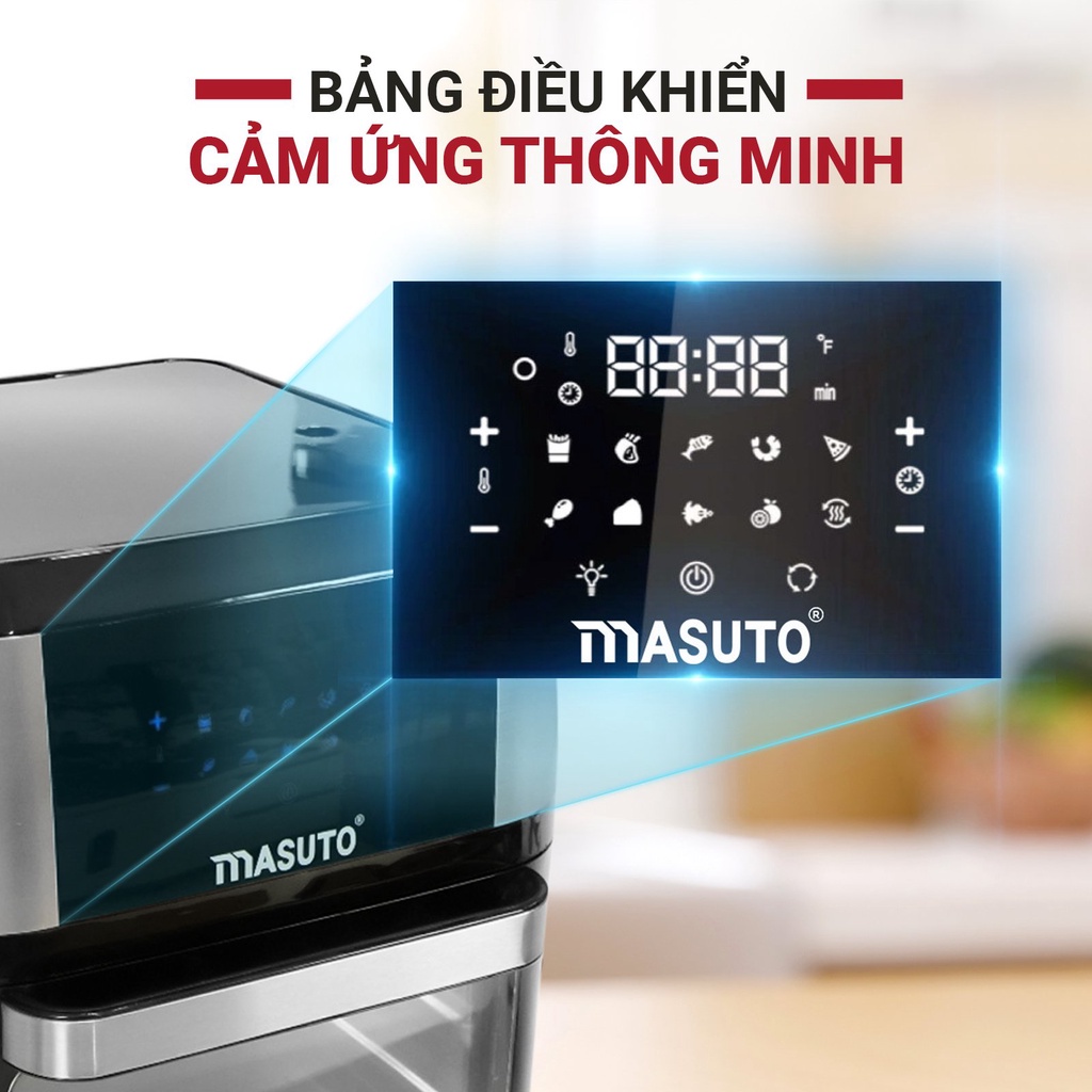 Nồi Chiên Không Dầu Masuto Air Fryer 12L Cảm biến Cảm ứng Thông Minh , tặng gang tay chiu nhiệt , giảm 90% chất béo